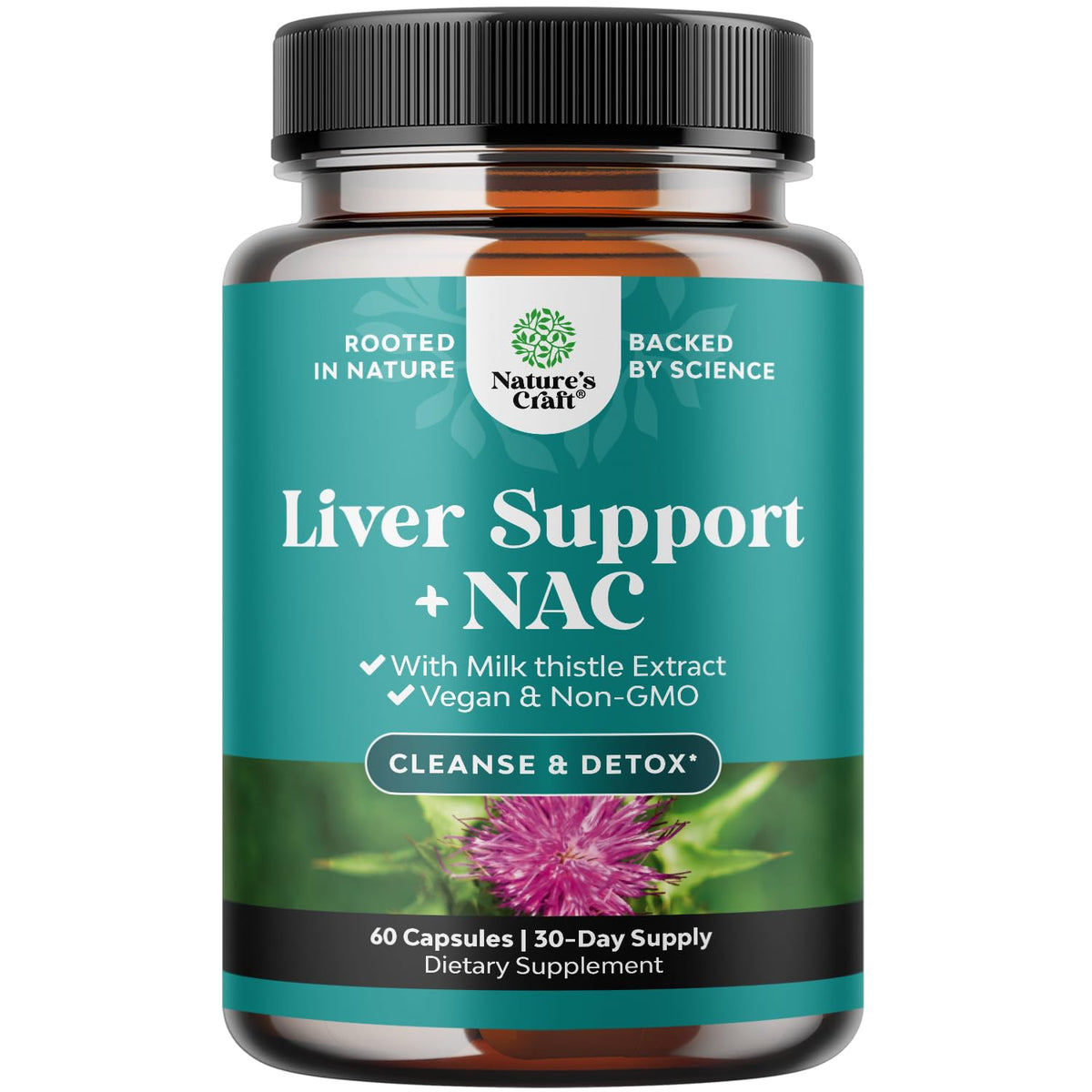 Natures Craft liver support bottle with NAC capsules for detox-friendly care