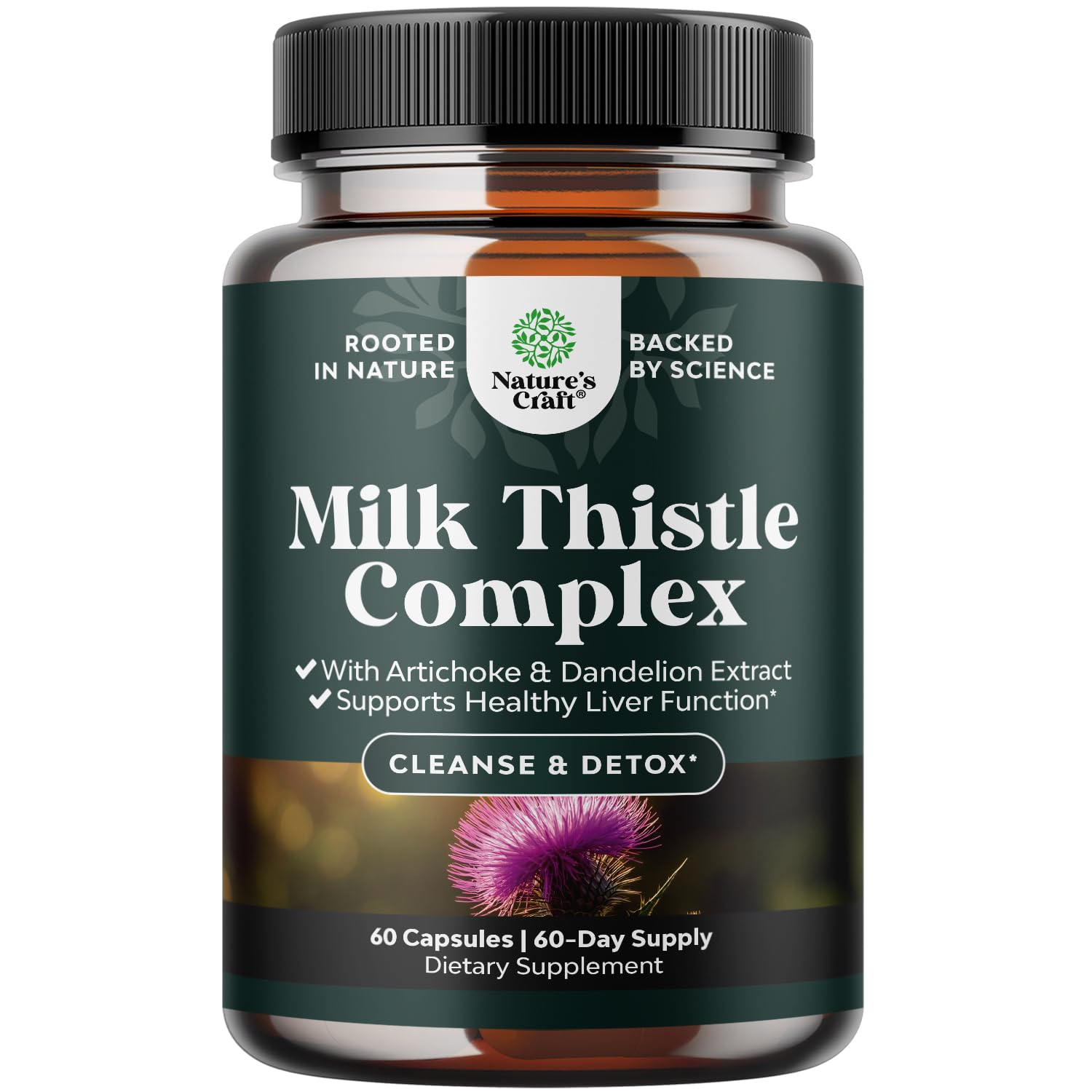 Natures Craft Liver Support bottle with milk thistle capsules supports detox and liver function.