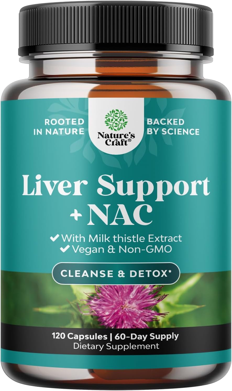 Natures Craft Liver Support NAC bottle with capsules for daily detox potential.