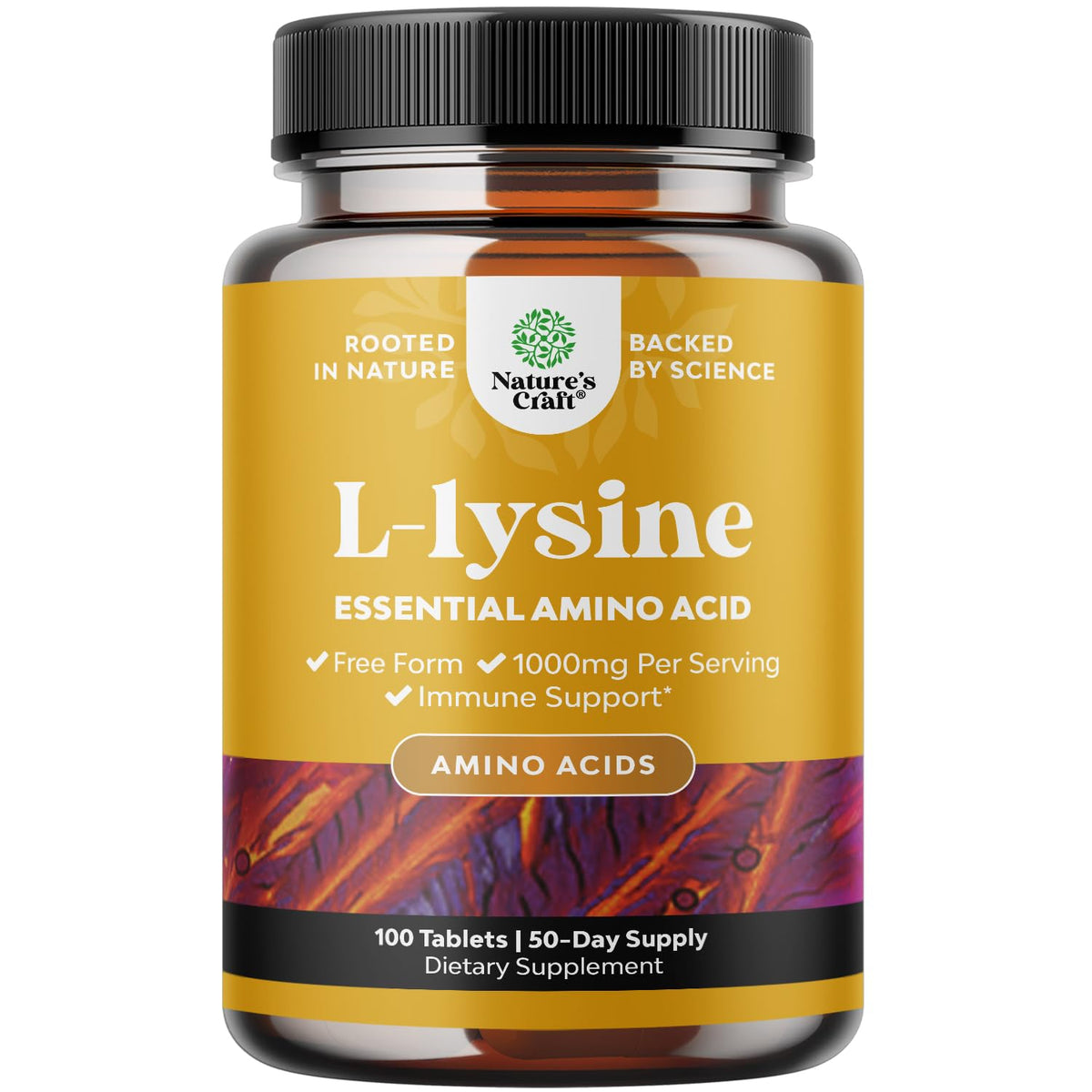 Nature's Craft L Lysine 1000mg bottle on a clean surface for daily support.