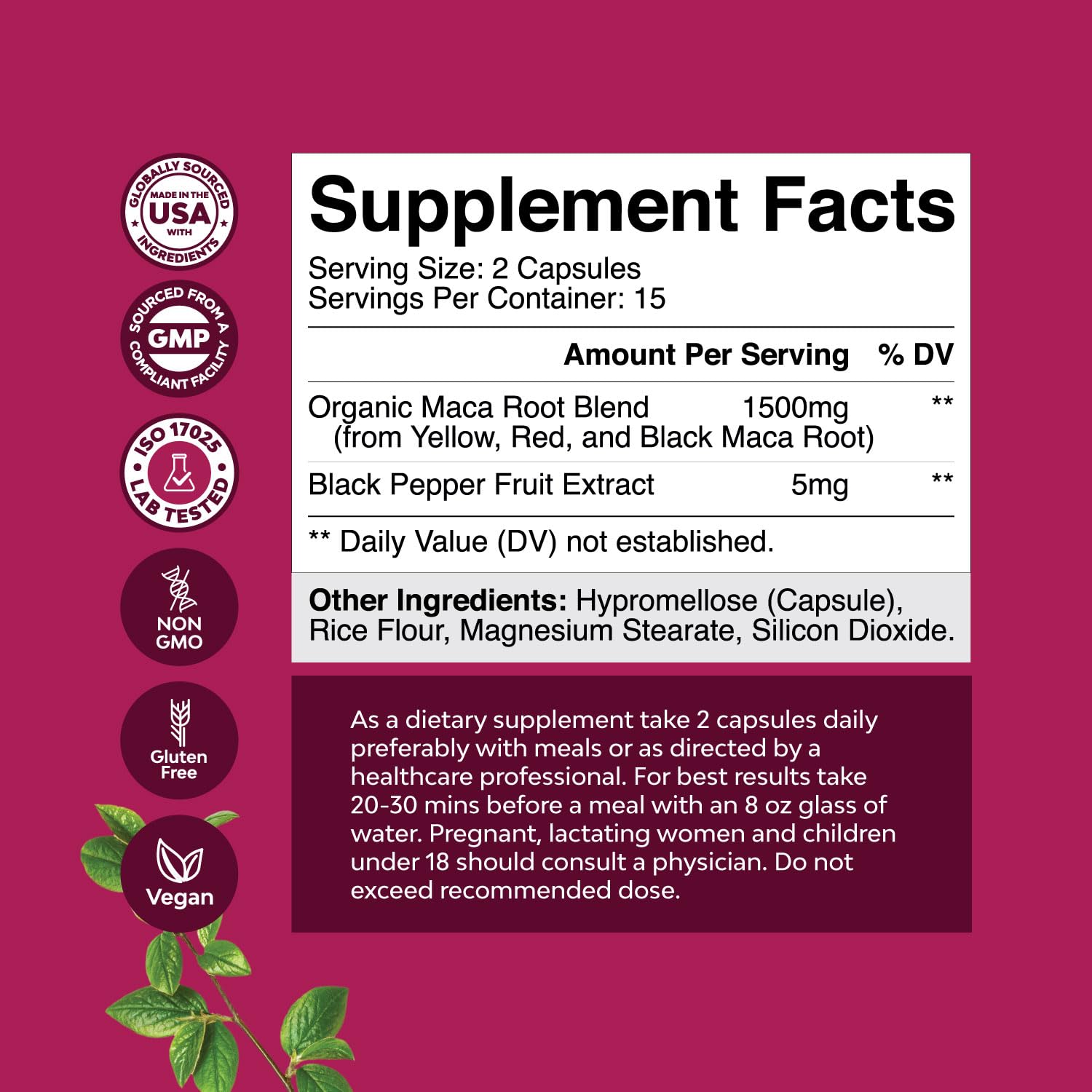 Natures Craft maca capsules closeup for everyday use.