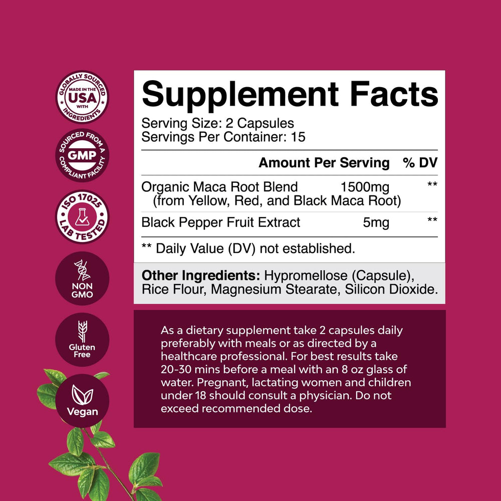 Natures Craft maca capsules closeup for everyday use.