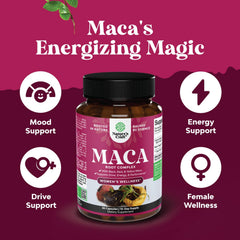 Natures Craft maca bottle shows organic, non-GMO ingredients.
