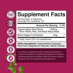 Natures Craft maca root capsules close-up shows easy-to-swallow daily support.