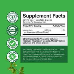 Natures Craft magnesium capsules close-up highlighting citrate and oxide blend.