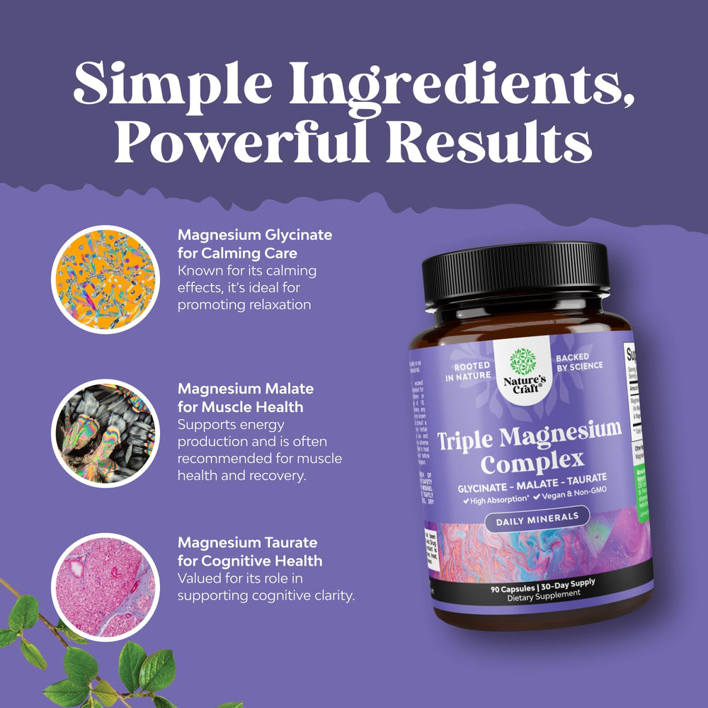 Natures Craft magnesium glycinate capsules closeup emphasizing gentle digestive tolerance