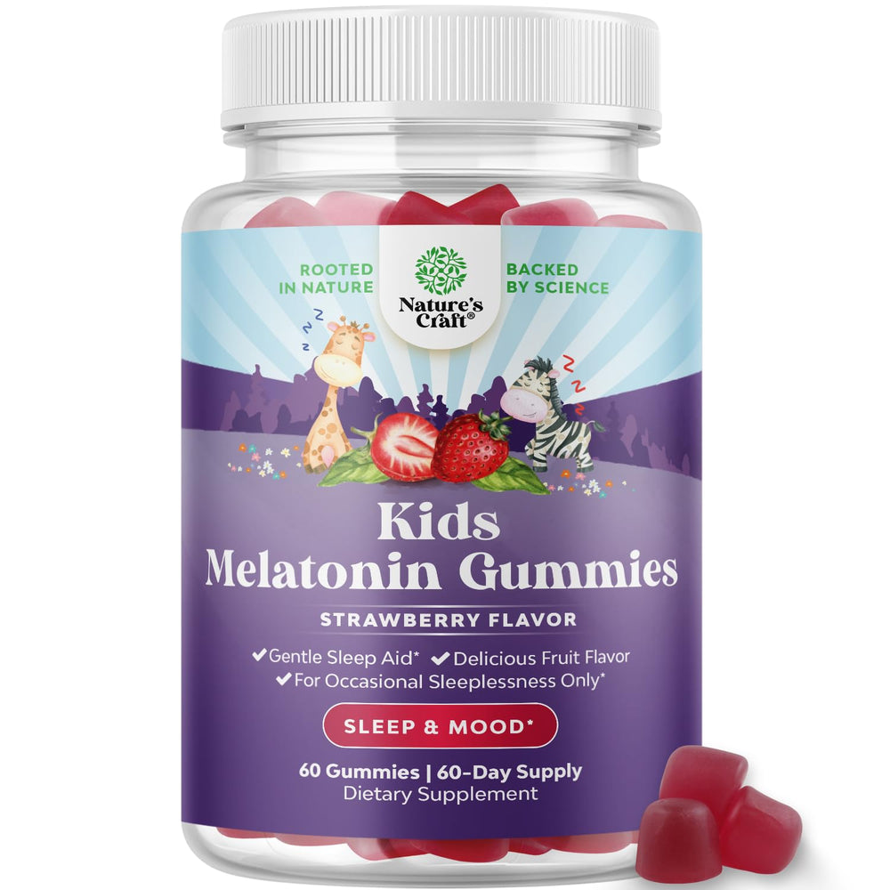 Nature's Craft kids melatonin gummies jar for bedtime support and tasty routine.