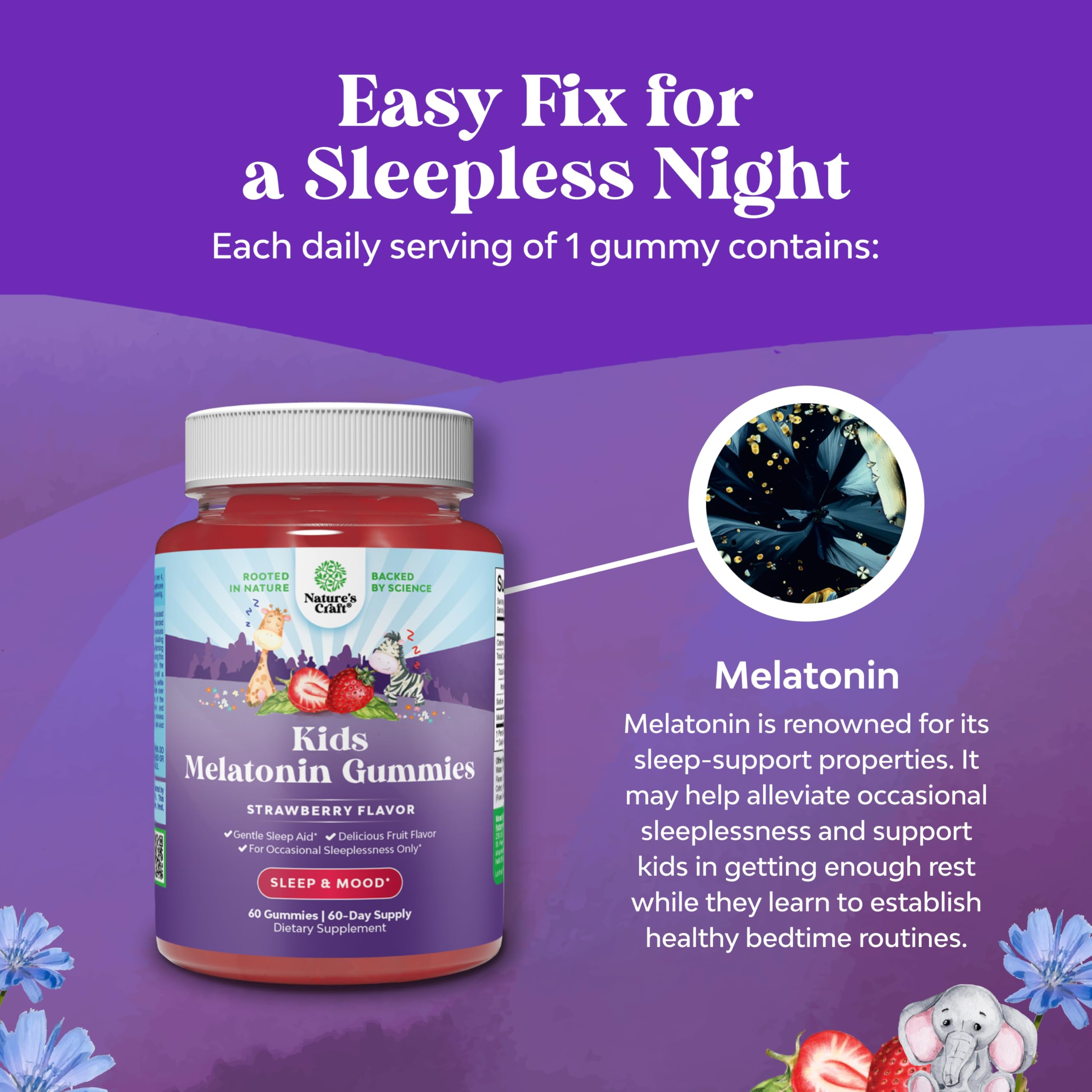 Nature's Craft melatonin gummies packaging shown for travel and everyday use.