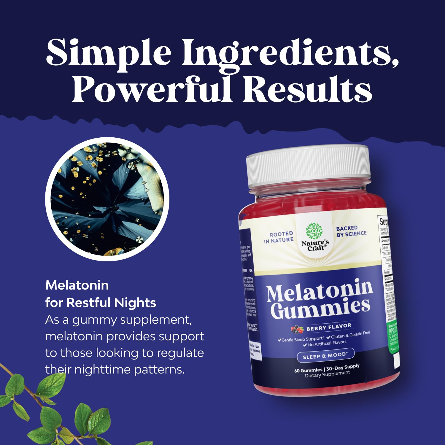 USA-formulated badge on Nature's Craft Melatonin Gummies bottle signals quality.