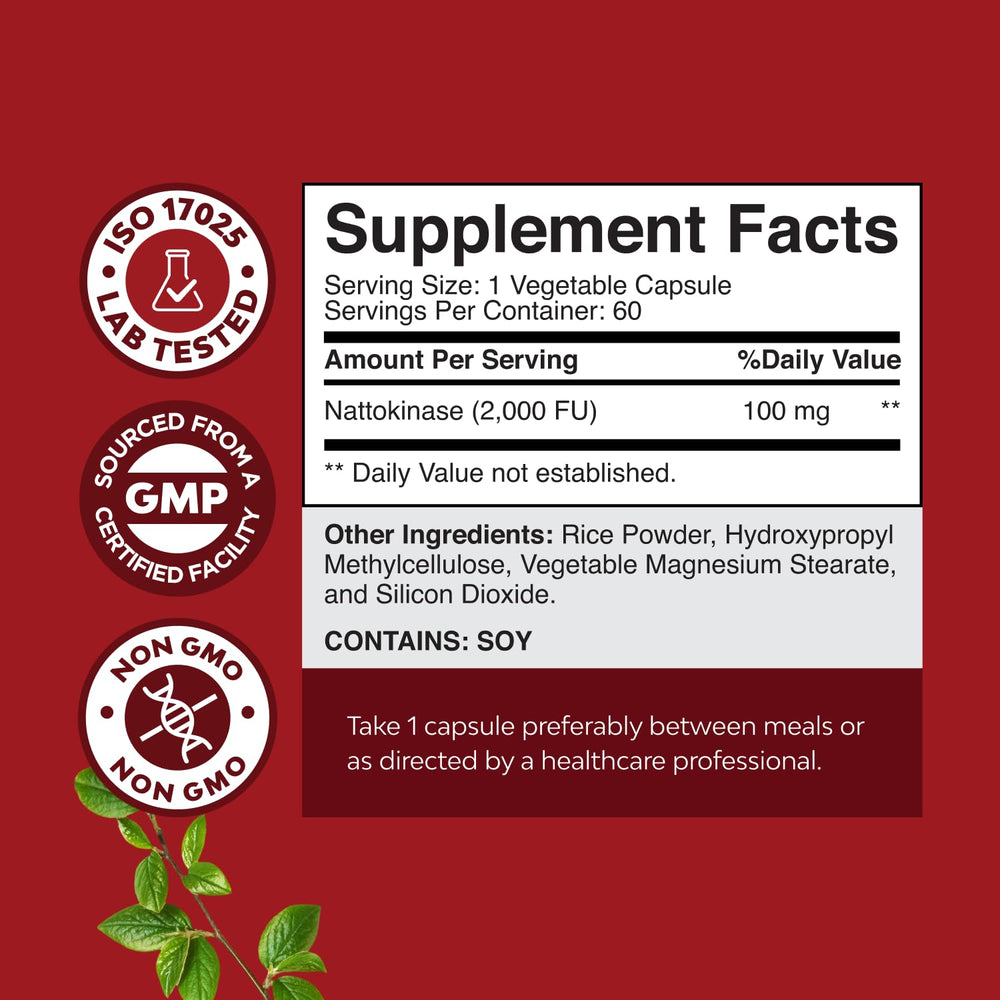 Nature's Craft nattokinase capsules on display for heart wellness.