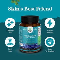 Natures Craft Niacinamide 500mg capsules back label with ingredients and dosing.