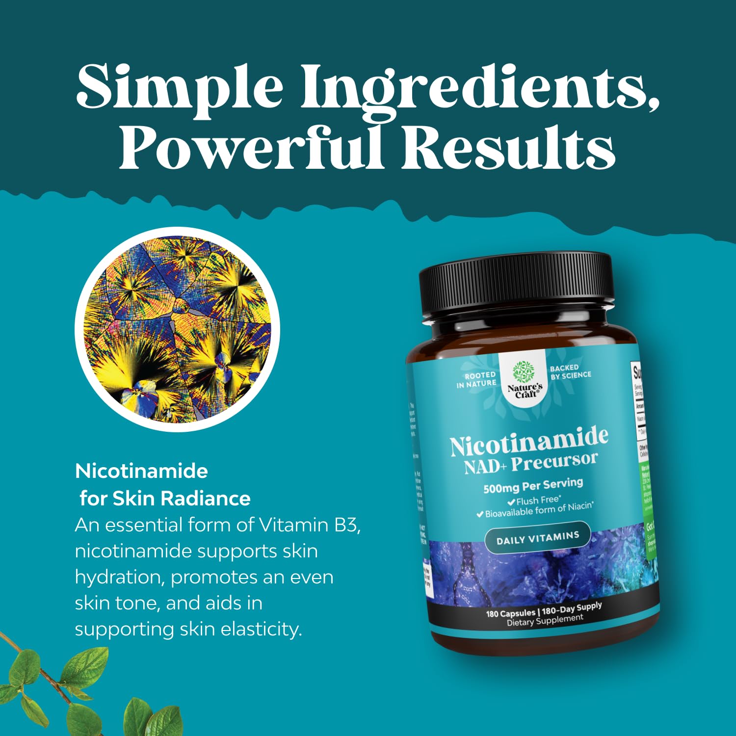 Closeup of Niacinamide capsules, emphasizing pure, flush-free B3 for skin and energy.