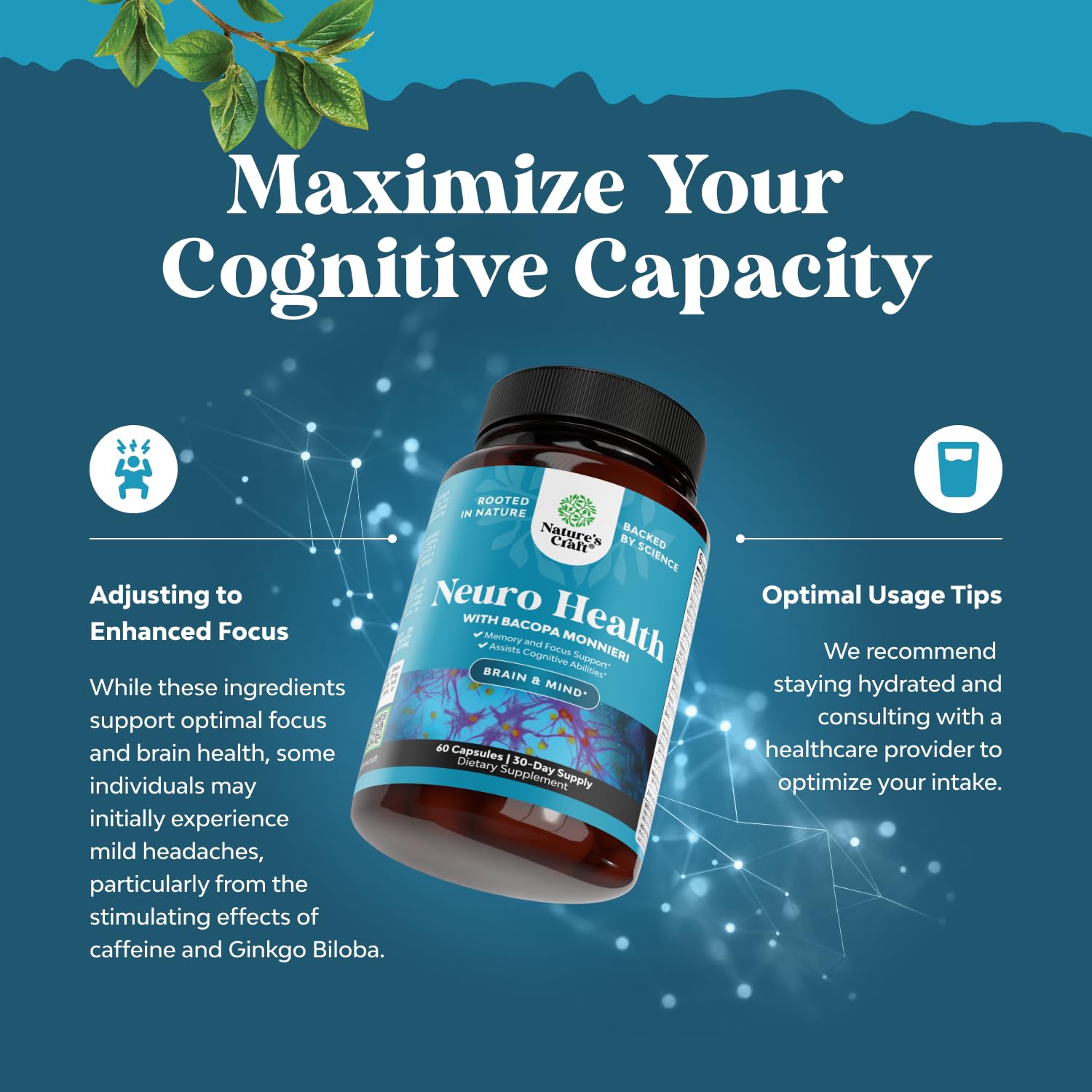 Natures Craft Nootropic bottle being poured for a quick focus routine