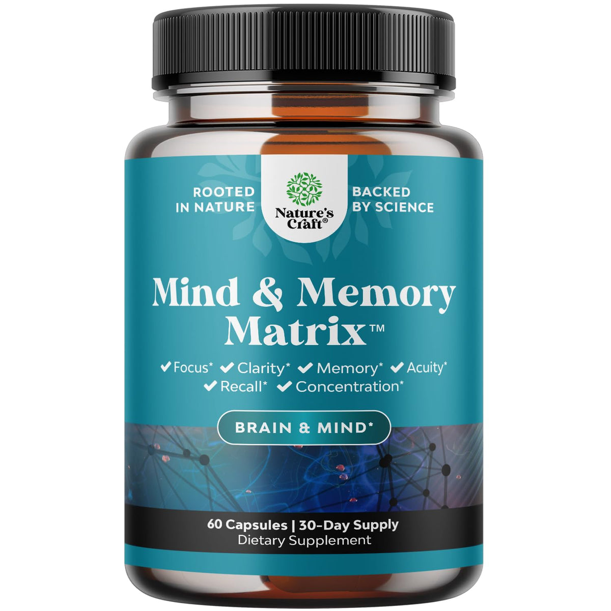 Natures Craft nootropic brain supplement bottle supports focus and memory for daily tasks