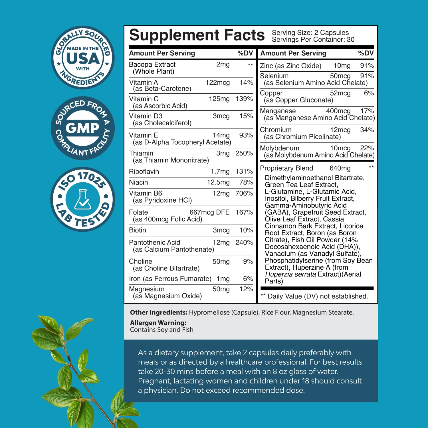 Close-up of Natures Craft Nootropic capsules for memory and focus support