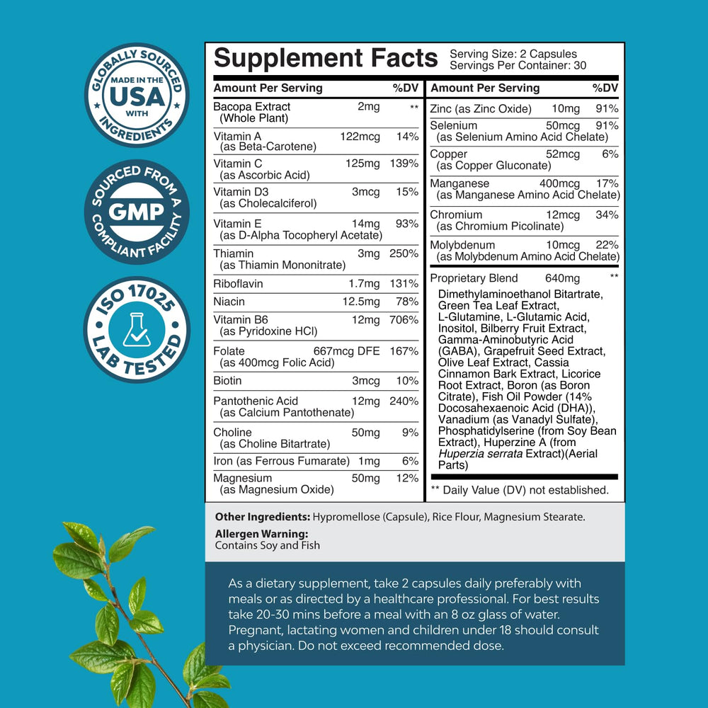 Close-up of Natures Craft Nootropic capsules for memory and focus support