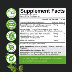 Natures Craft memory capsules closeup highlighting cognitive support ingredients.