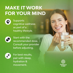 Natures Craft memory supplement label showing phosphatidylserine and bacopa for focus.