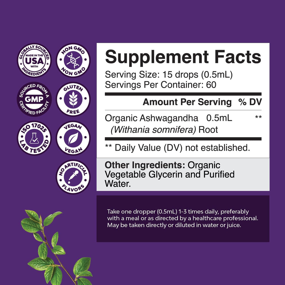 Natures Craft Organic Ashwagandha Root Extract bottle highlighting clean formula.