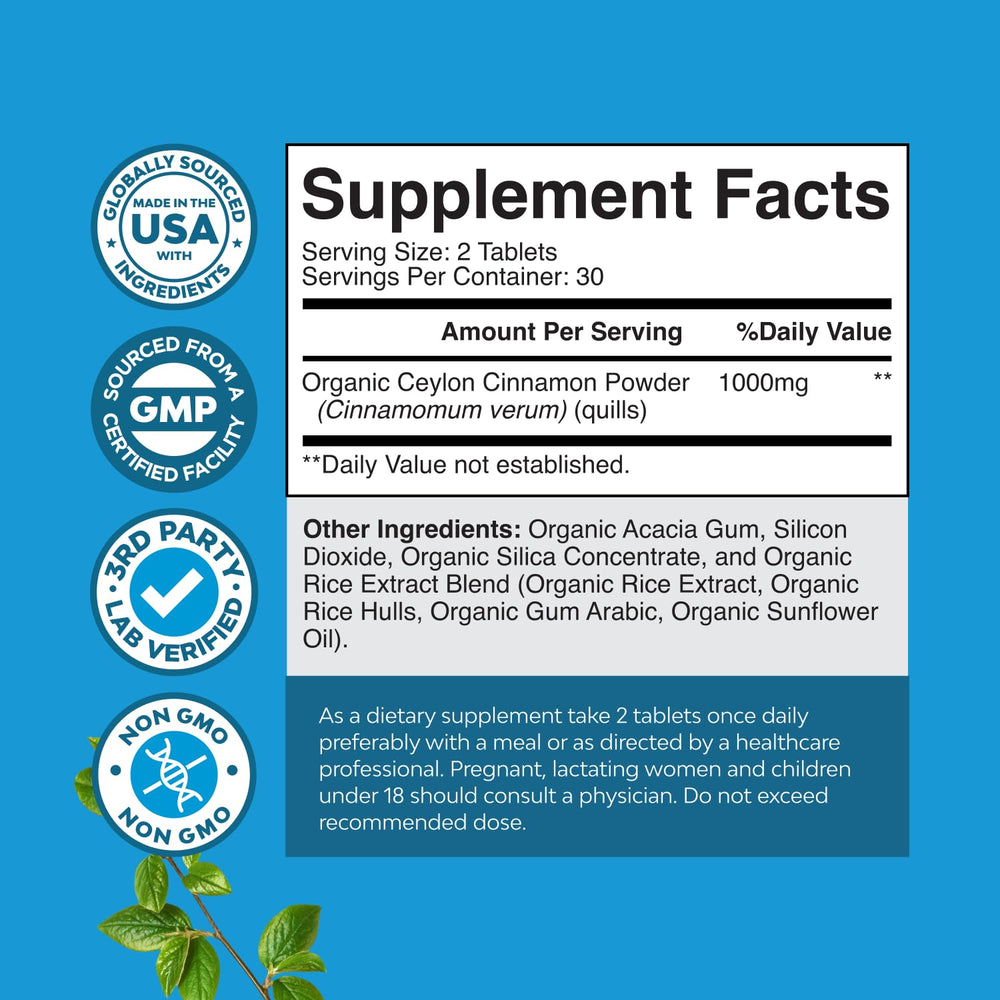 Natures Craft Cinnamon label detail highlighting 1000mg extract for convenient daily use