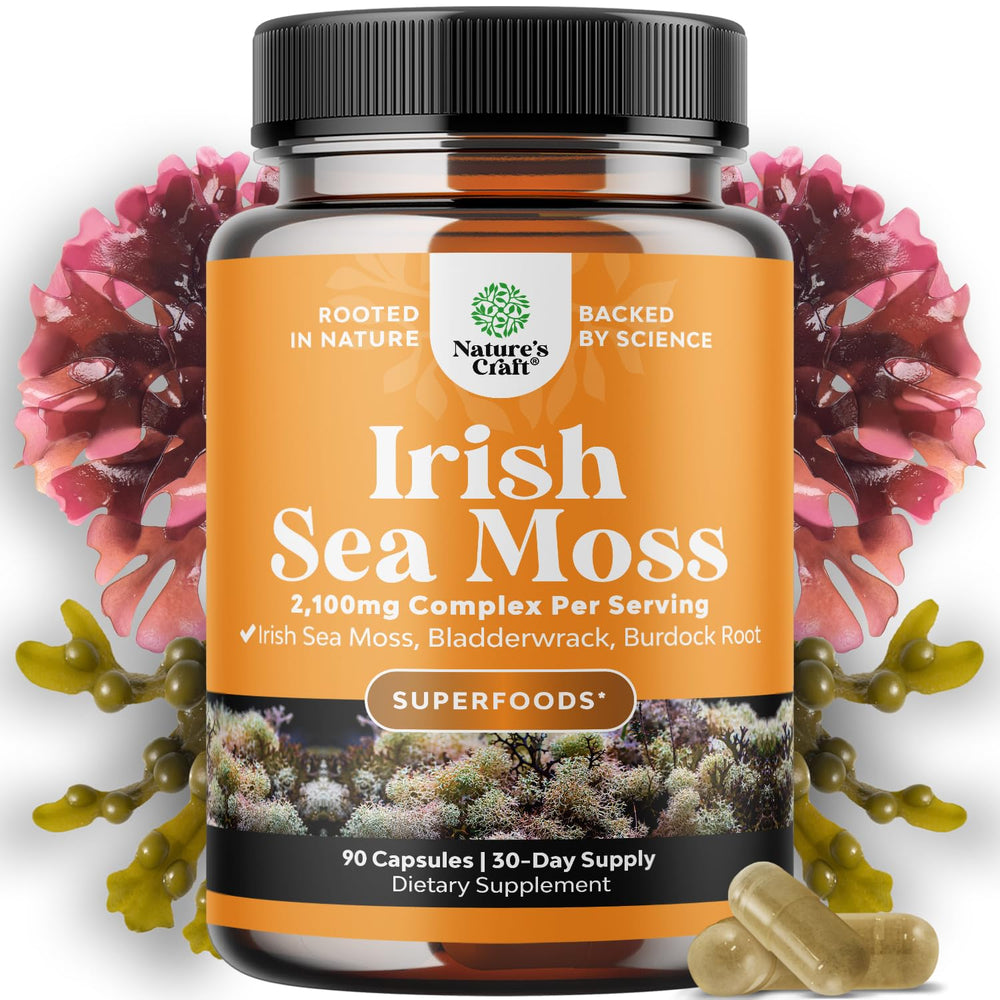 Natures Craft Organic Irish Sea Moss Capsules bottle for easy daily immune and skin support