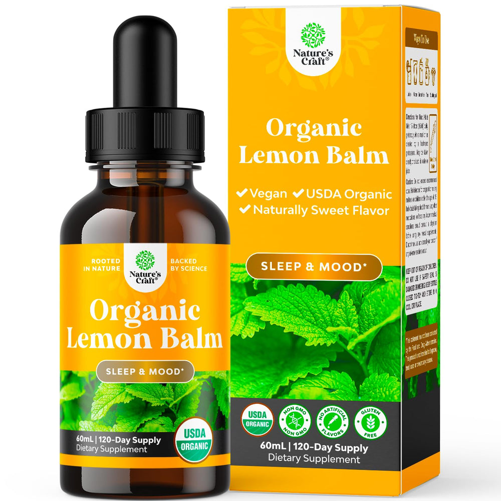 Natures Craft Lemon Balm liquid extract bottle close-up for calming mood support