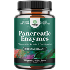 Natures Craft pancreatin bottle label highlighting digestion support
