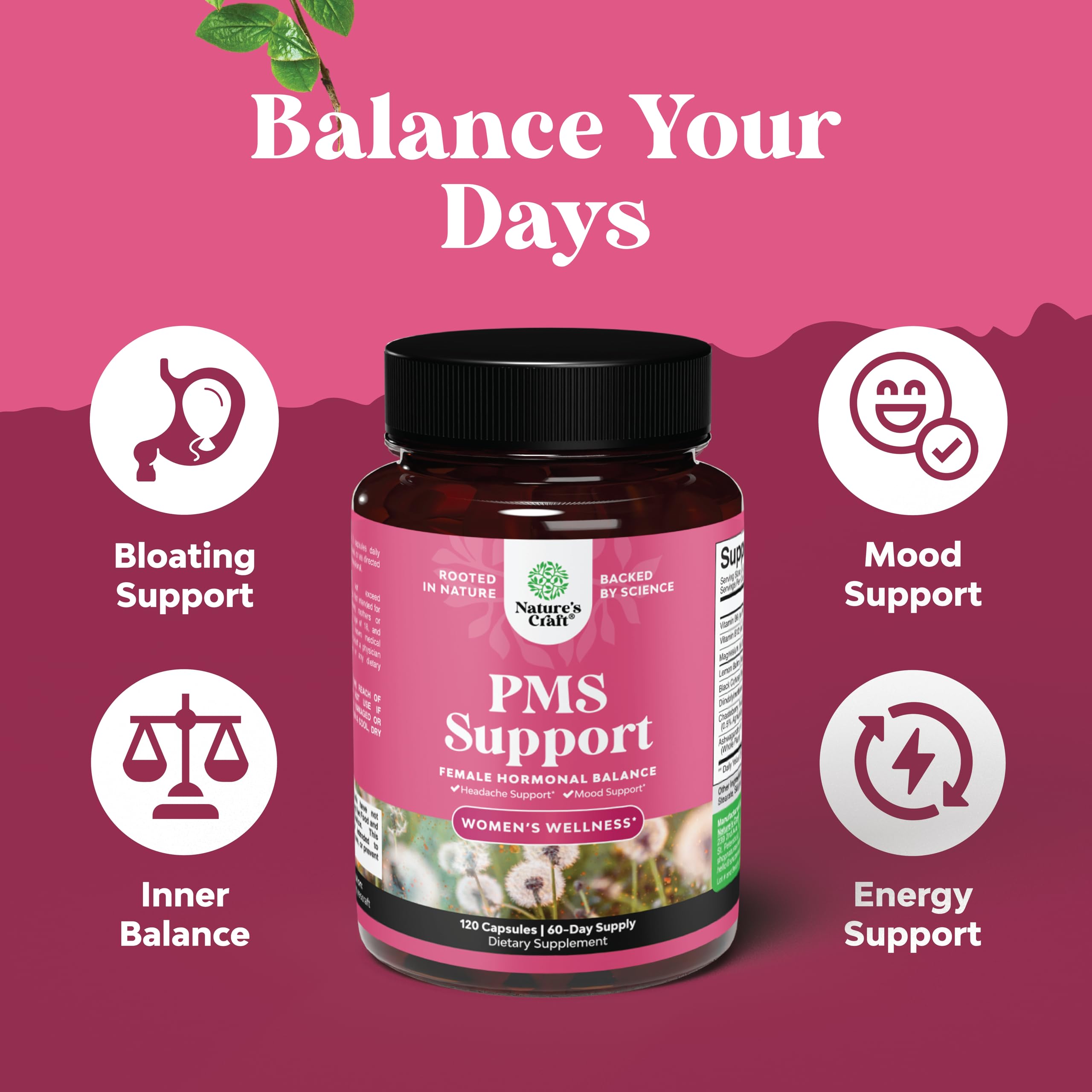 Natures Craft PMS Support box and bottle image suggesting full cycle support at home