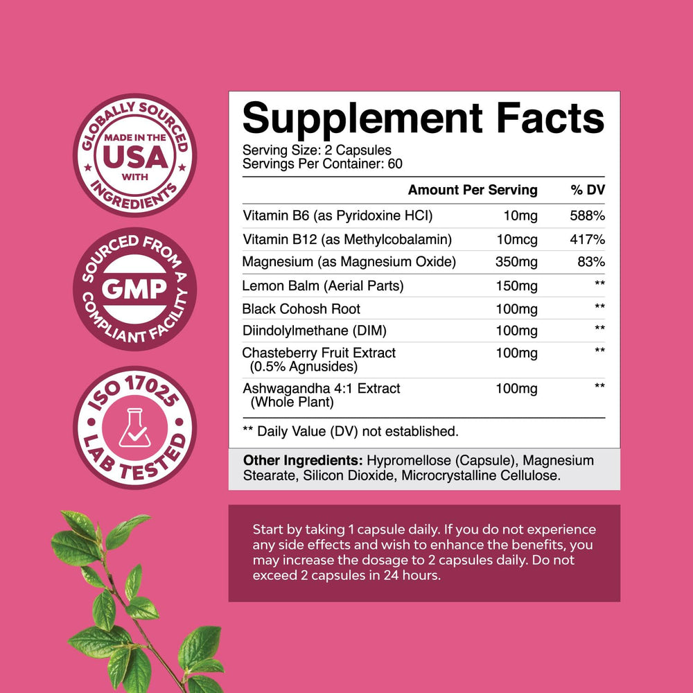 Natures Craft PMS Support capsules view highlighting convenient daily dosing for menstrual relief