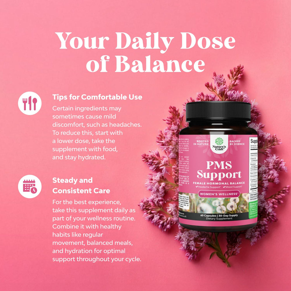Natures Craft PMS Support capsules close up for convenient daily balance