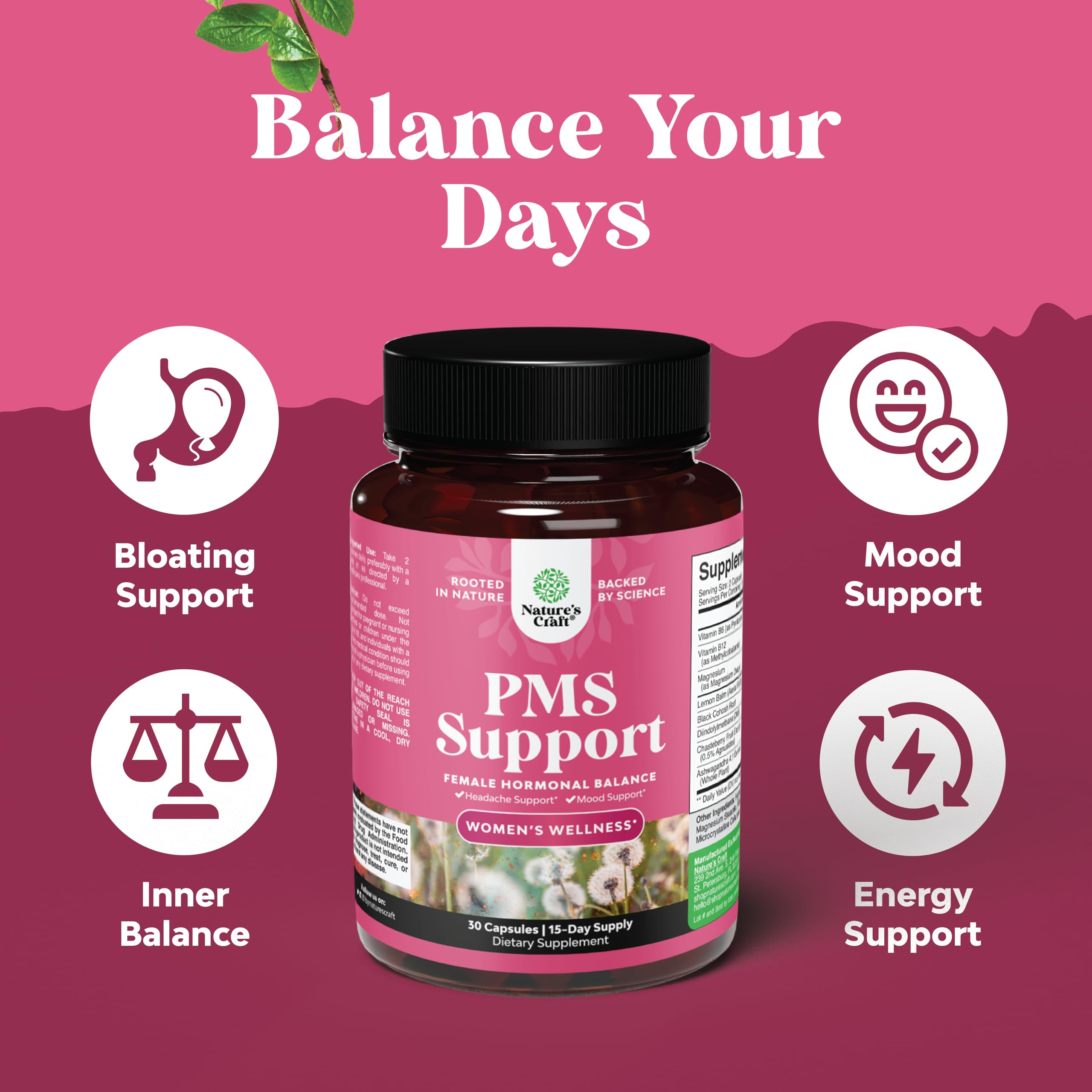Natures Craft PMS Support packaging front highlighting monthly comfort