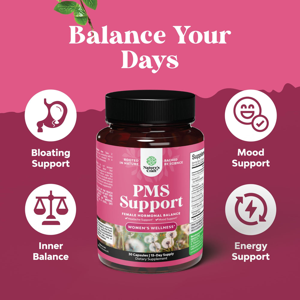 Natures Craft PMS Support packaging front highlighting monthly comfort