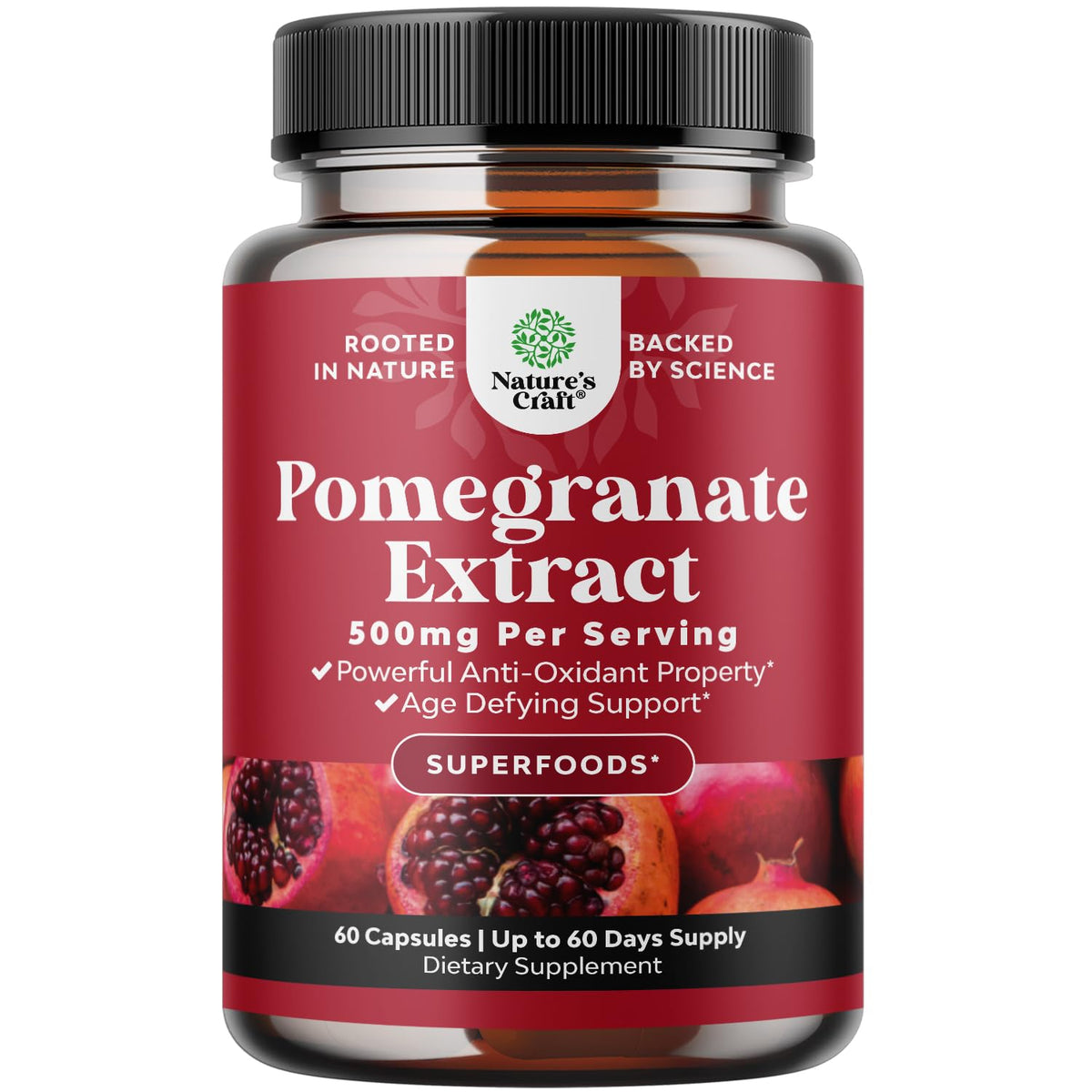 Natures Craft Pomegranate Capsules bottle: convenient antioxidant support for daily vitality.