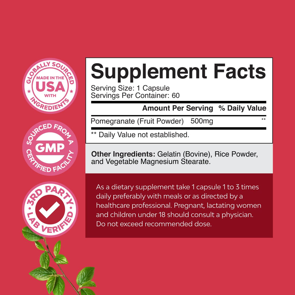 Natures Craft Pomegranate Capsules label: clear ingredients for informed supplementation.