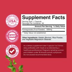 Natures Craft Pomegranate Capsules label: clear ingredients for informed supplementation.