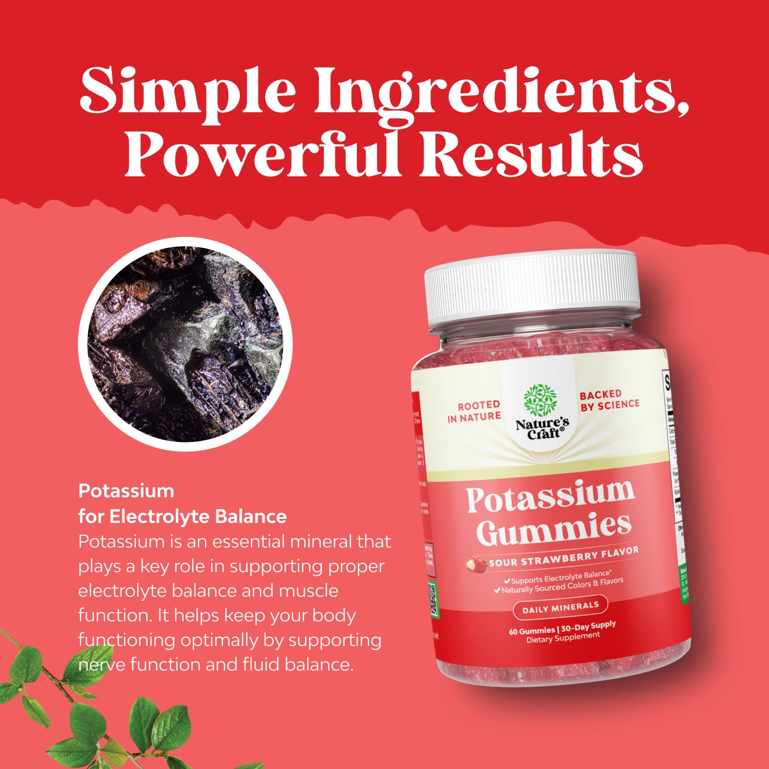 Non-GMO label on Natures Craft potassium gummies highlighting transparency