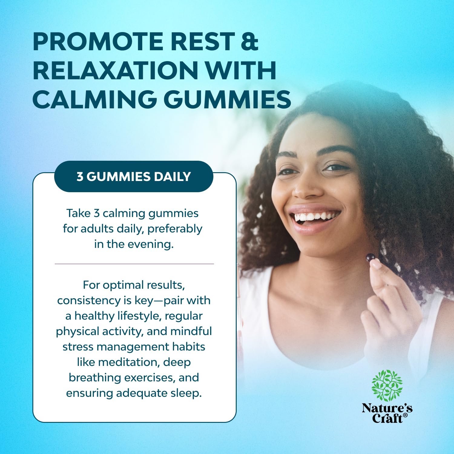 Natures Craft Pure Calm gummies packaging front communicates daily calm support.
