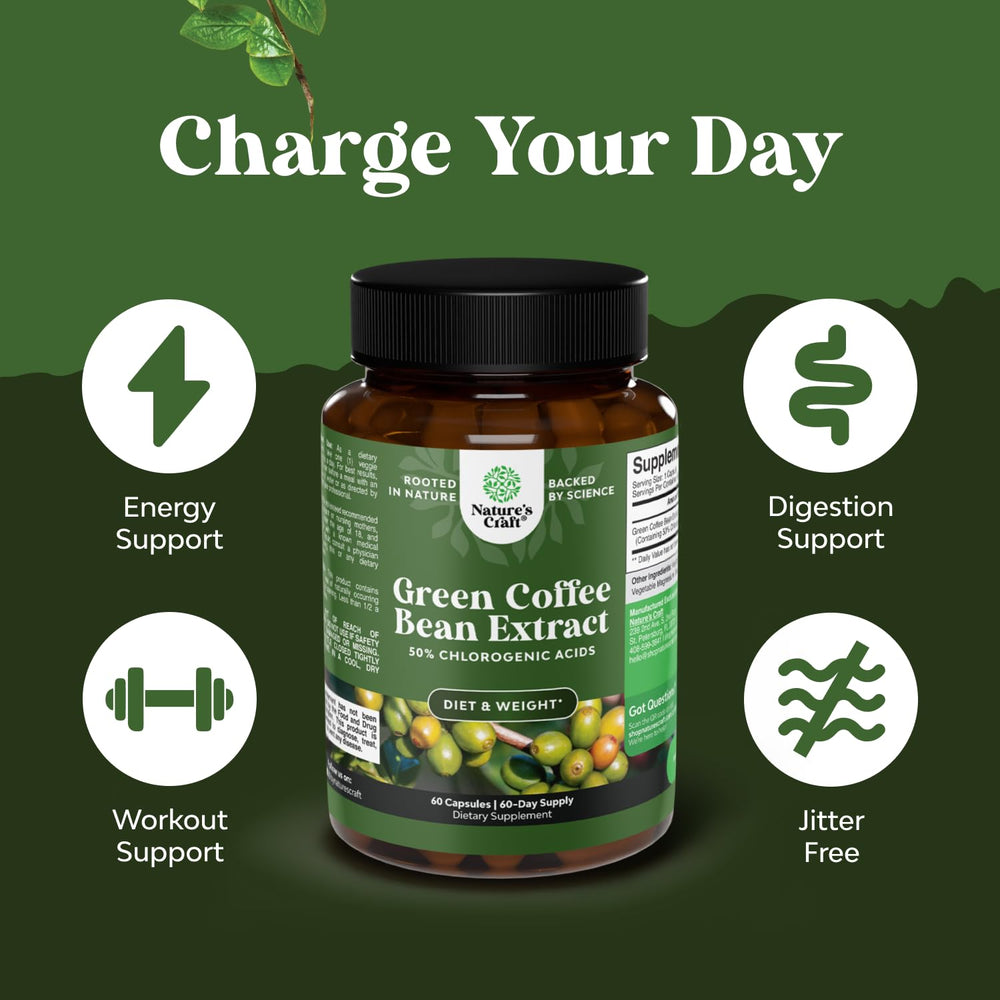 Natures Craft Pure Green Coffee Capsules closeup, suggesting smooth energy support.