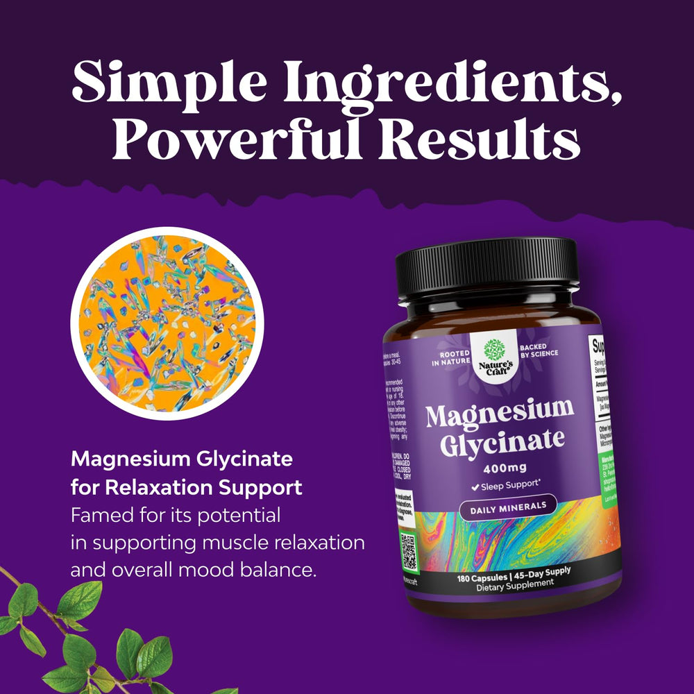 Natures Craft Pure Magnesium Glycinate 400mg vegan symbol signals plant-based option
