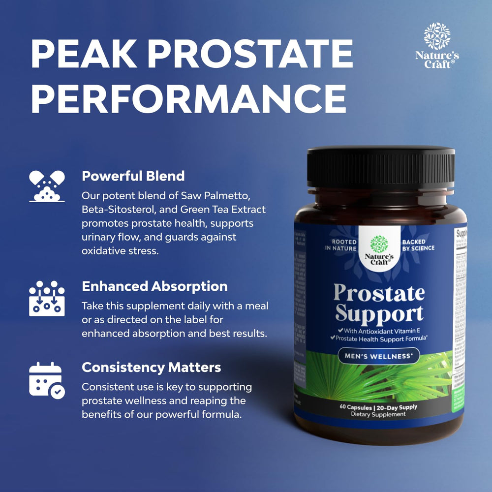Natures Craft Pygeum and Saw Palmetto capsules for bladder comfort.