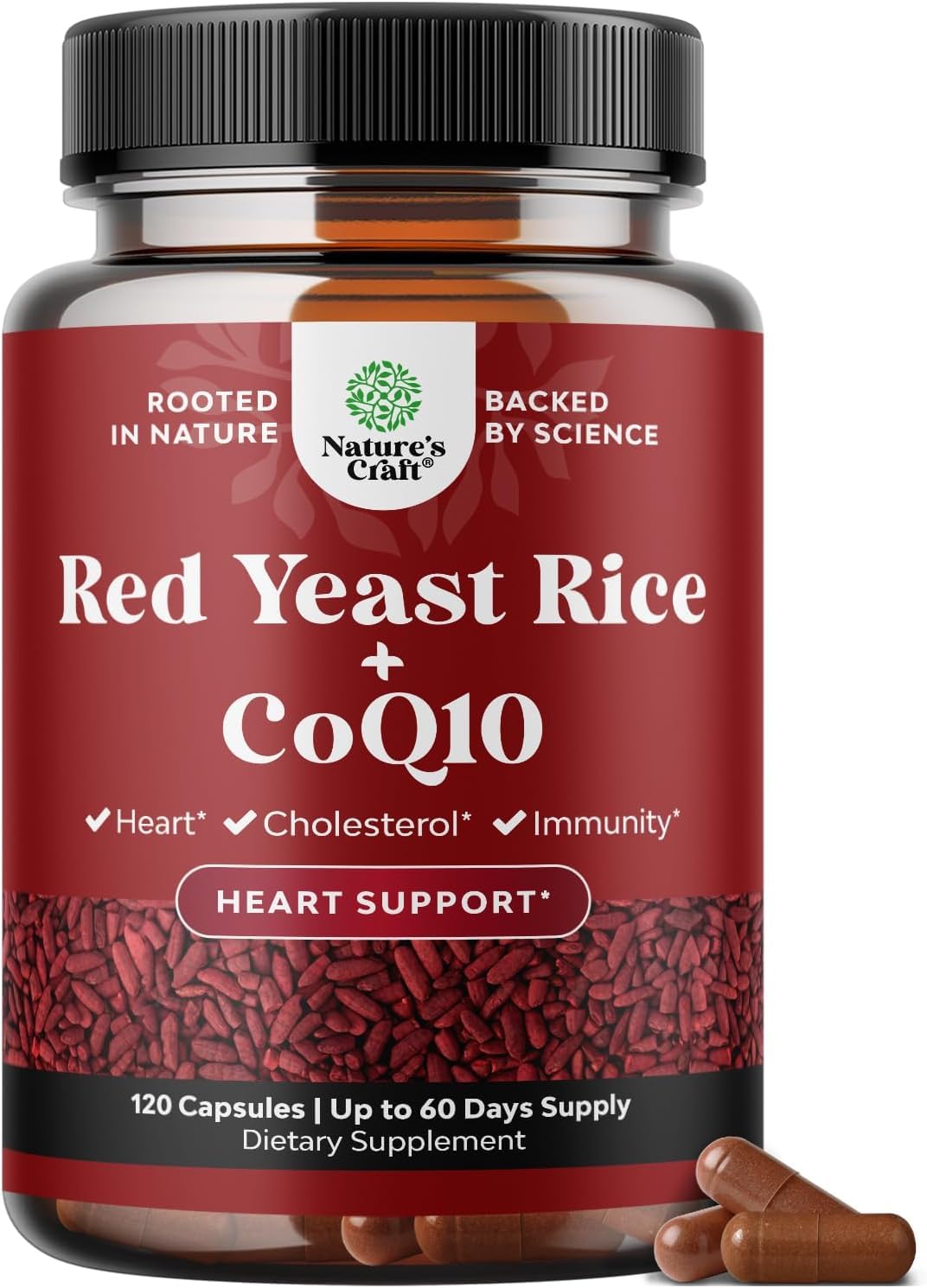 Nature's Craft Red Yeast Rice with CoQ10 bottle front for daily heart support