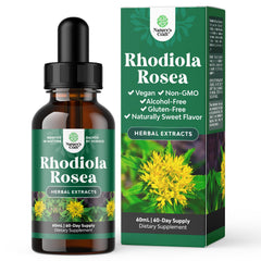 Natures Craft Rhodiola tincture bottle on countertop for daily mood support