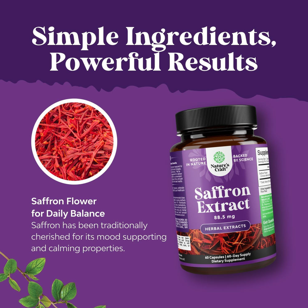 Nature's Craft saffron capsules daily-use image suggests easy incorporation into routines.