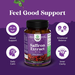 Nature's Craft saffron capsules ingredients panel showcases Crocus sativus extract potency.