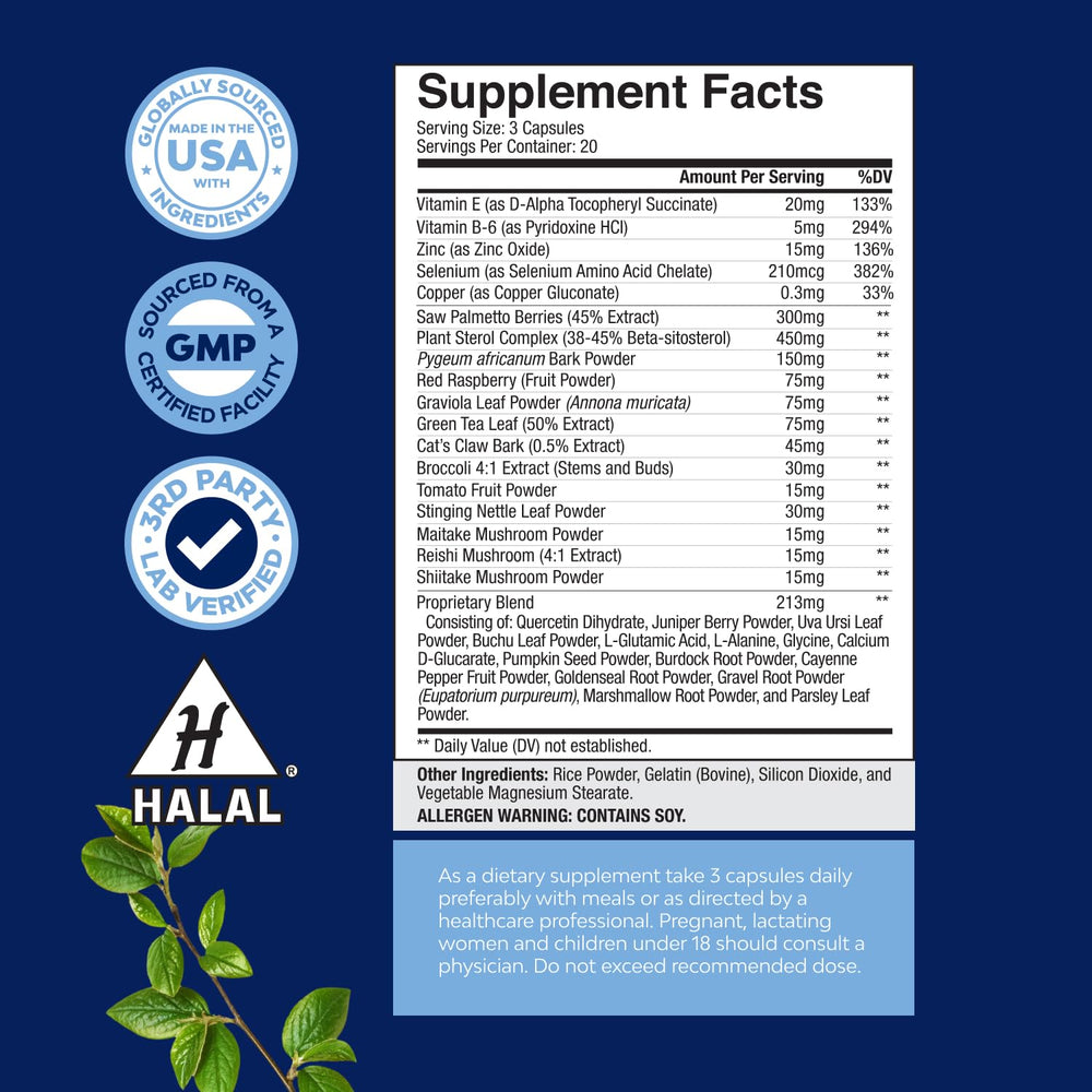 Natures Craft Saw Palmetto bottle label highlighting prostate support.