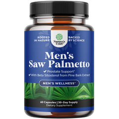 Natures Craft Saw Palmetto bottle with capsules for daily prostate support.