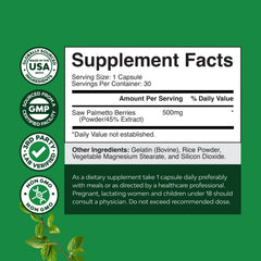 Nature's Craft Saw Palmetto capsules close-up emphasizing hair health and vitality.
