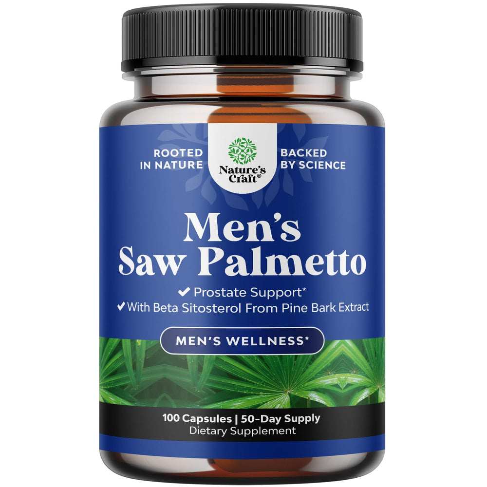 Natures Craft Saw Palmetto extract bottle highlighting advanced prostate support
