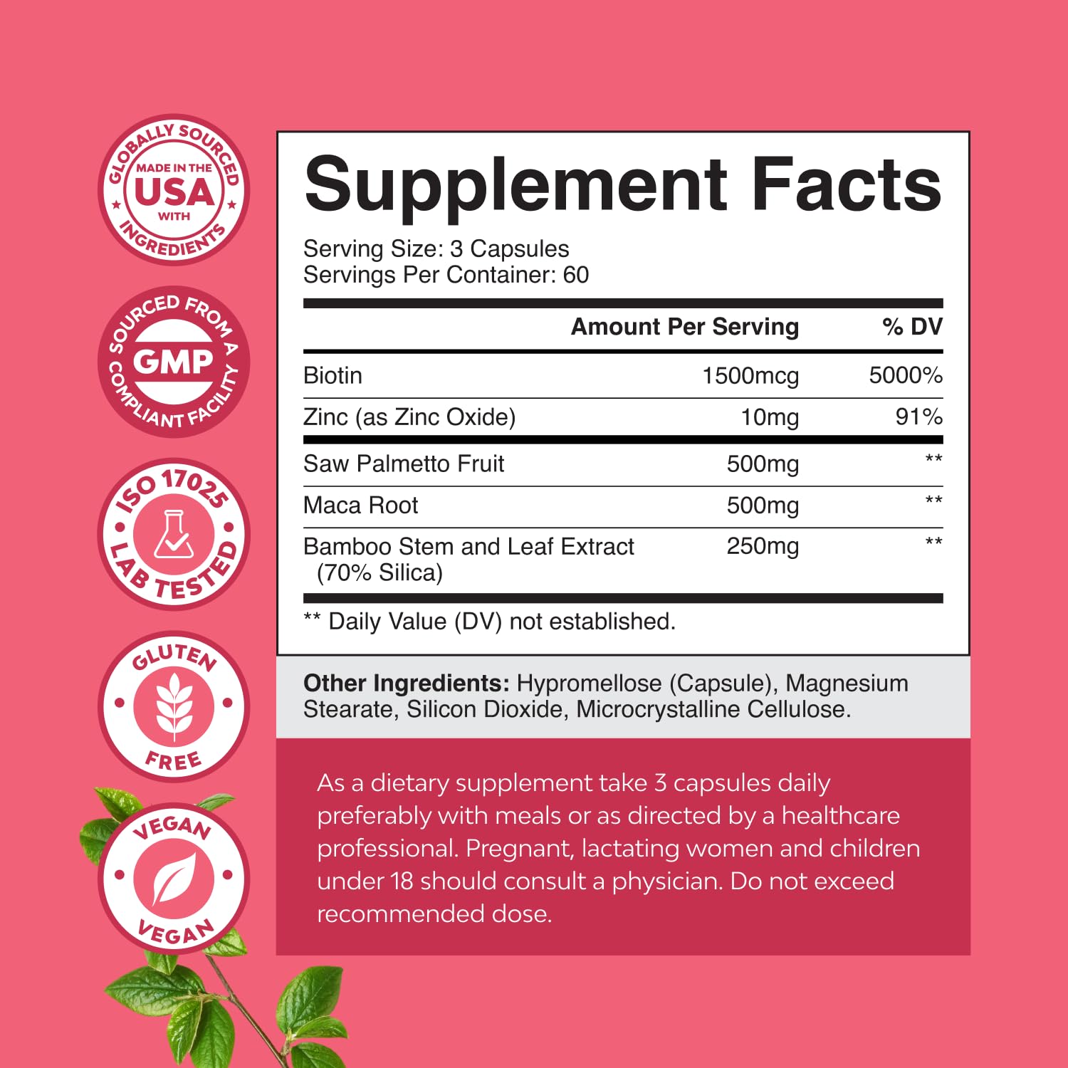 Natures Craft Saw Palmetto for Women capsules close-up highlighting 500 mg potency.