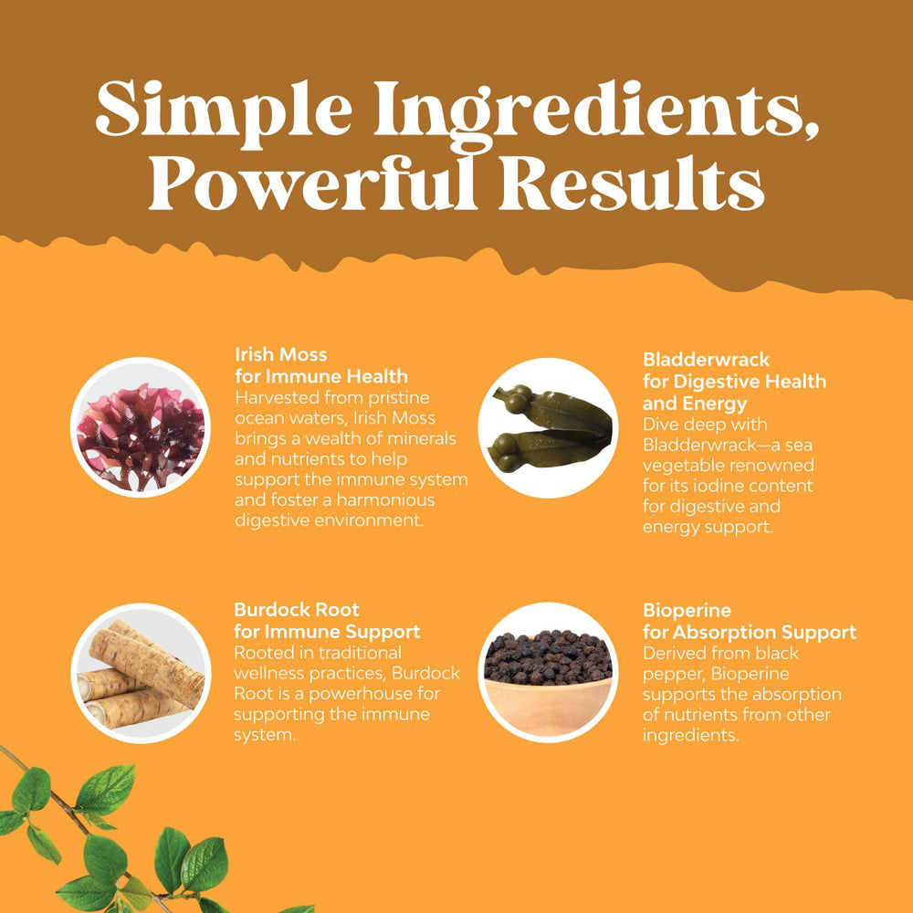 Natures Craft Sea Moss Capsules label closeup reveals clean organic ingredients
